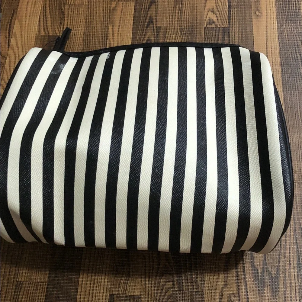 Nicole Miller Black and White Striped Cosmetic Pouch